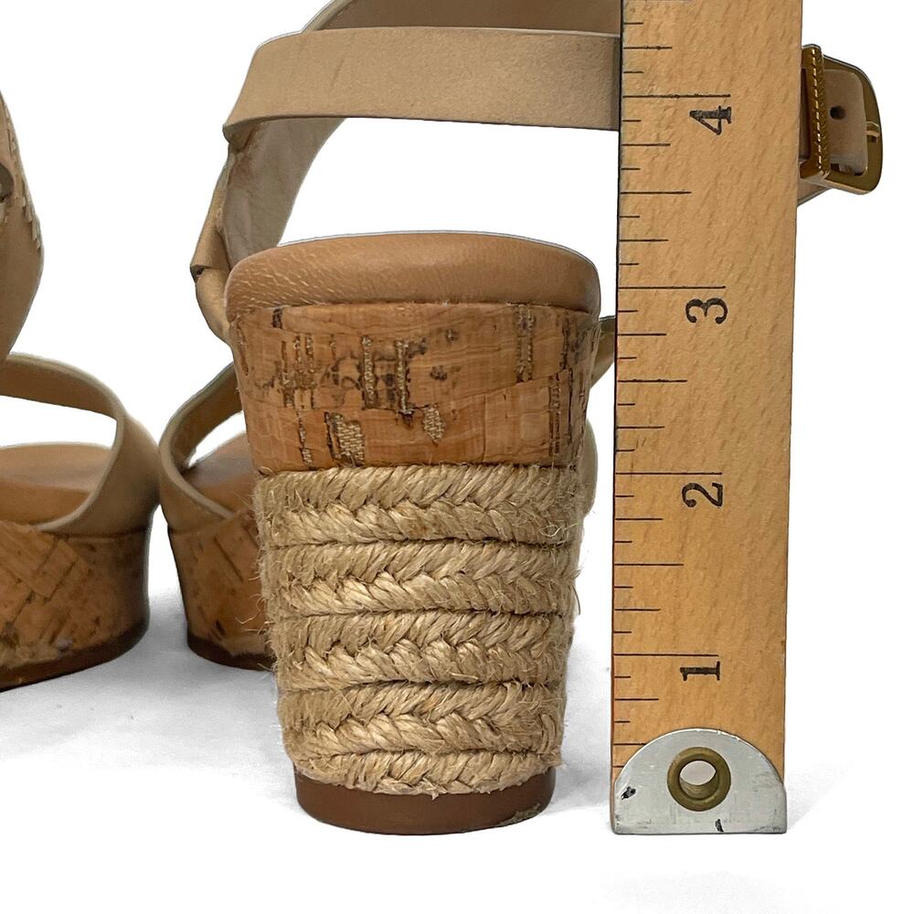 Ugg Elena Wedge Sandals Sz 8.5 Horchata Beige Nubuck Leather 3" Jute Cork Heel - Picture 7 of 11